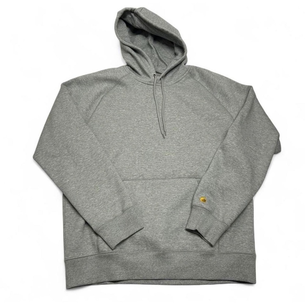 Carhartt WIP Chase Hoodie Mens Grey Heather Raglan Pullover Sweatshirt Gold Logo